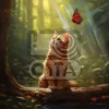 Изображение нарисованный кот с бабочкой в лесу