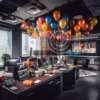 Изображение праздничного офиса с воздушными шарами