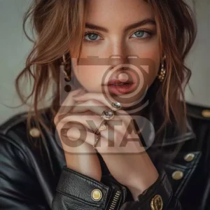 Изображение девушка в черной куртке из кожи