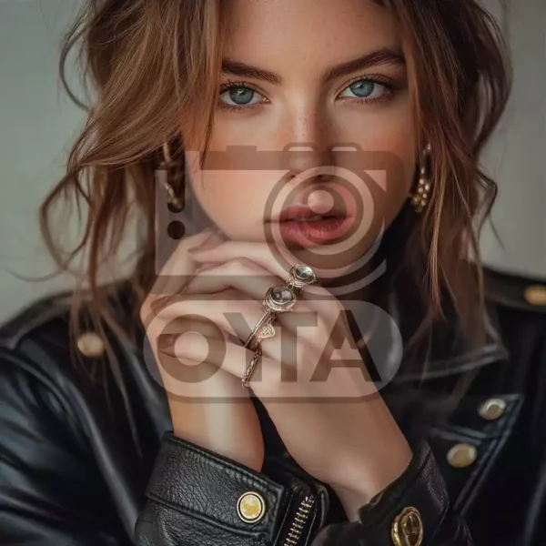 Изображение девушка в черной куртке из кожи