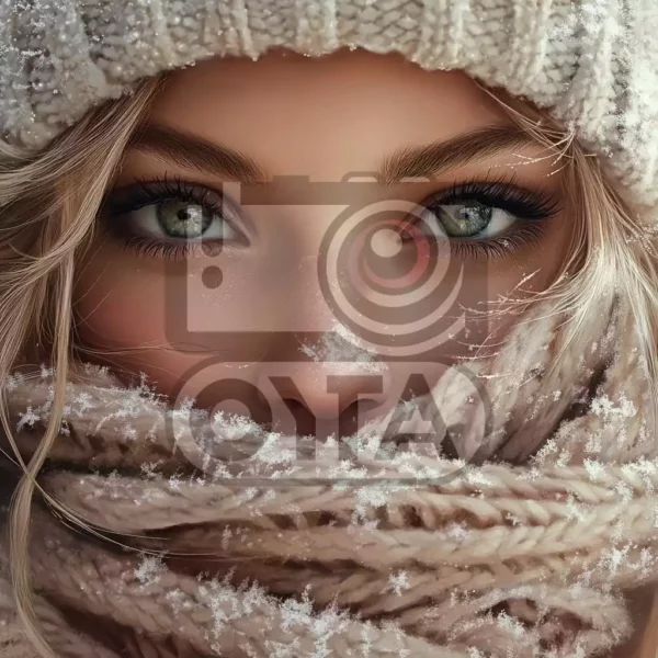 Изображение девушка с шарфом и в шапке