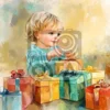 Изображение мальчик с подарками на новый год (рисунок)