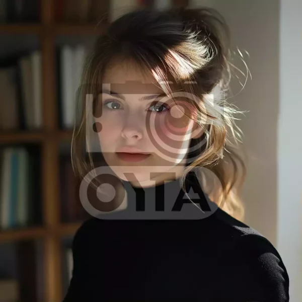 Изображение девушка стоит на фоне книг