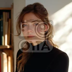 Изображение девушка стоит на белом фоне с книгами
