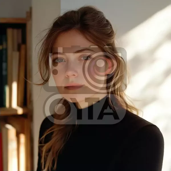 Изображение девушка стоит на белом фоне с книгами