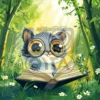 Изображение нарисованная зверушка читает книгу