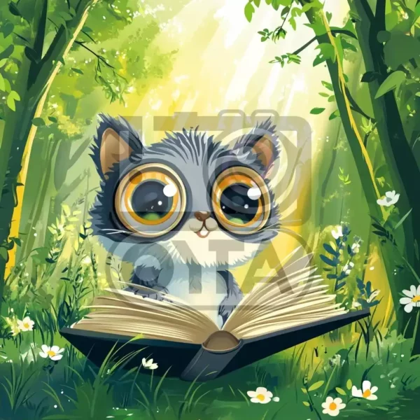 Изображение нарисованная зверушка читает книгу