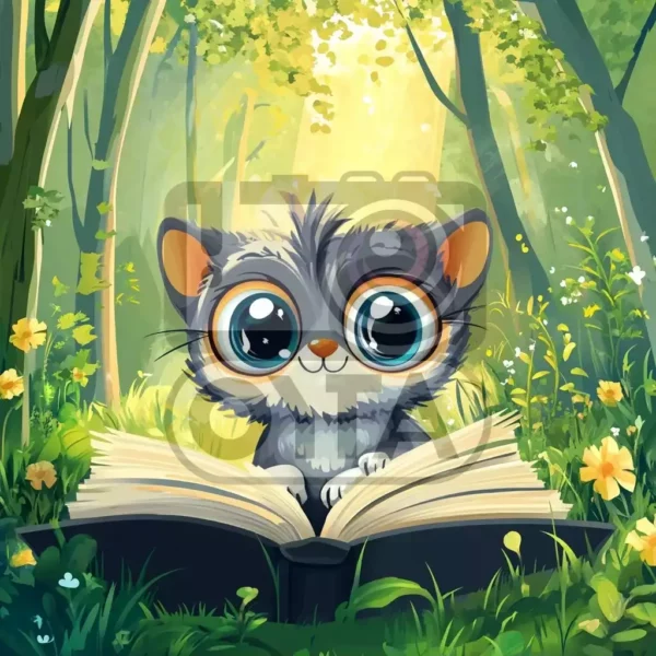 Изображение нарисованная зверушка читает книгу