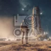 Космонавт, одетый в современный скафандр, представляет собой символ бесстрашия и упорства. Он не только исследует поверхность других планет, но и служит примером для многих, вдохновляя новые поколения мечтать о звездах. На фоне величественной ракеты, поднимающейся к орбите, космонавт символизирует не только достижения науки, но и единство человечества в стремлении к освоению космоса