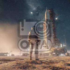 Космонавт, одетый в современный скафандр, представляет собой символ бесстрашия и упорства. Он не только исследует поверхность других планет, но и служит примером для многих, вдохновляя новые поколения мечтать о звездах. На фоне величественной ракеты, поднимающейся к орбите, космонавт символизирует не только достижения науки, но и единство человечества в стремлении к освоению космоса