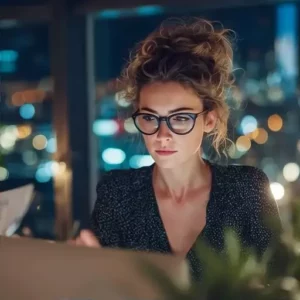 Эта видео женщина за компьютером идеально сочетается с материалами о стратегическом планировании, управлении временем и продуктивности. Оно подойдет для блогов о карьере в IT, обучающих руководствах где требуется подчеркнуть интеллектуальный подход и сосредоточенность. Глубокий контраст между светом экрана и затемненным фоном создает ощущение тайны и ожидания откровения, что усиливает вовлеченность аудитории